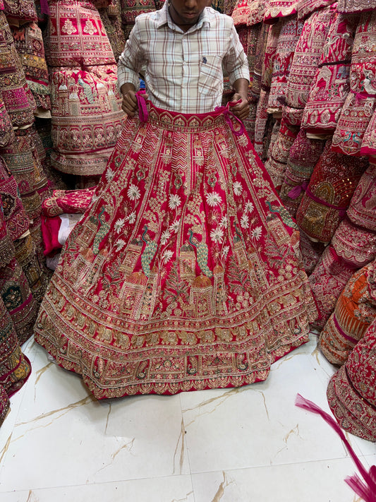 Rani Pink handwork peacock bridal Lehenga
