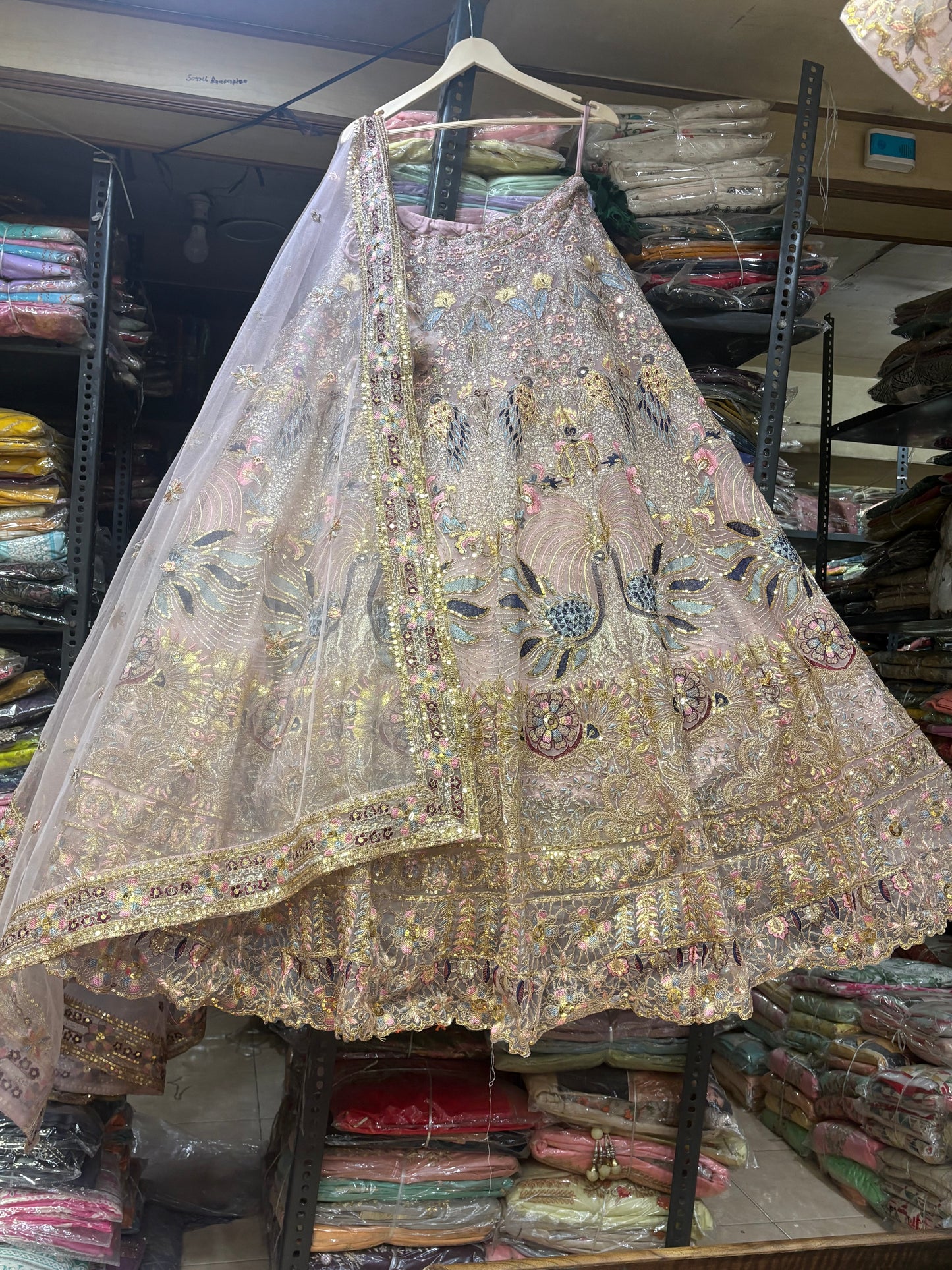 Lavishing pink peacock Crop Top Lehenga