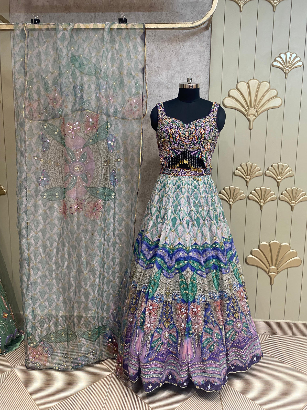 Pink lavender butterfly PDP crop top lehenga