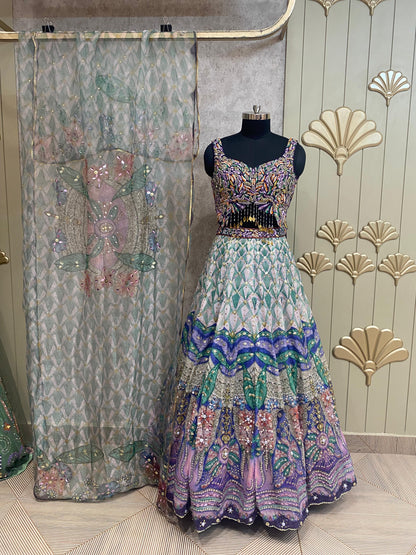Pink lavender butterfly PDP crop top lehenga