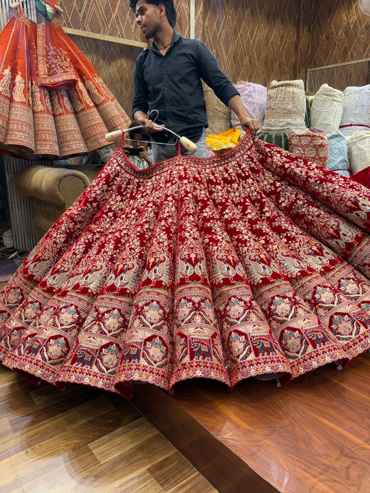 Red peacock Ball Bridal Lehenga