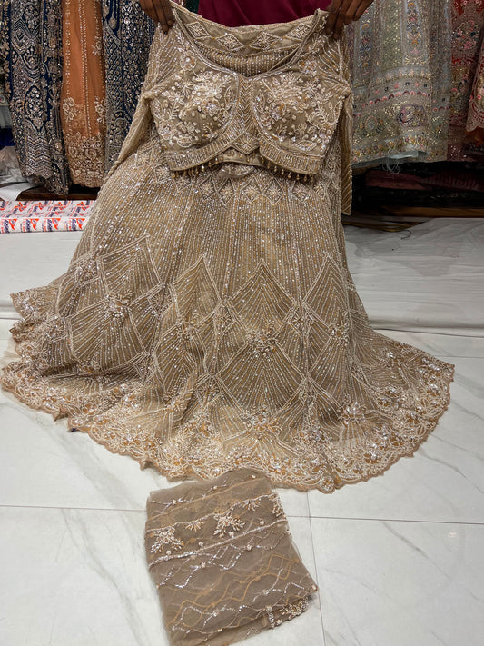 Beige Golden Crop Top Lehenga (Copy)