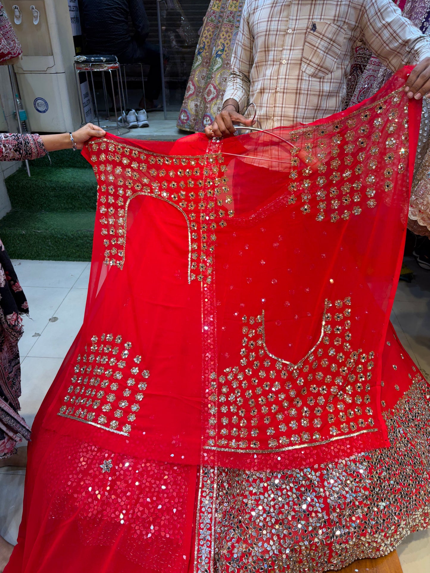 Red Mirror Work Lehenga