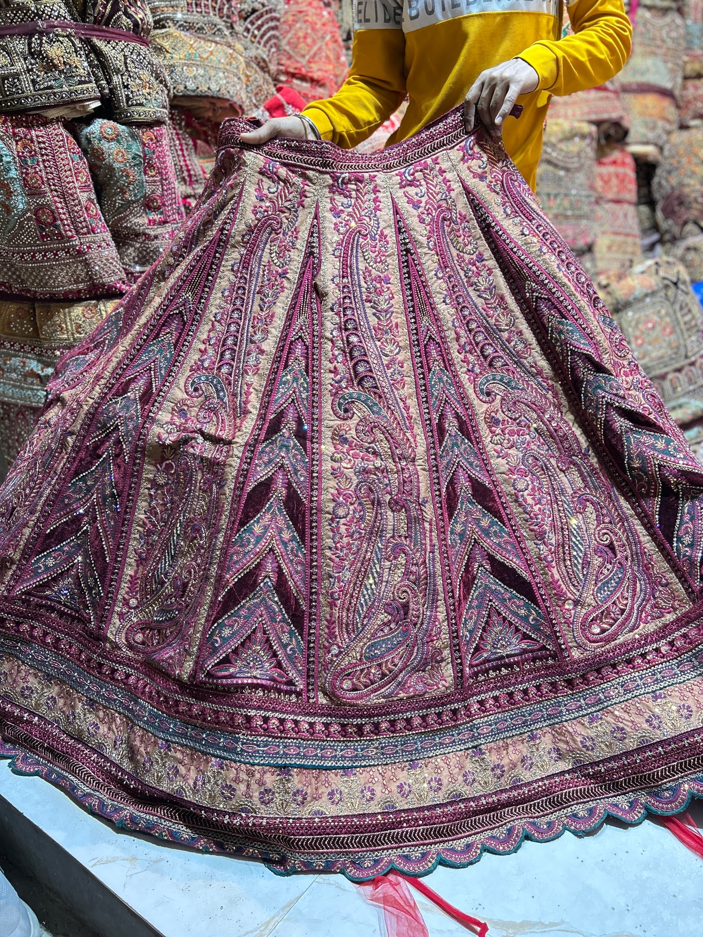 Heavy maroon Rajwada marwadi bridal lehenga