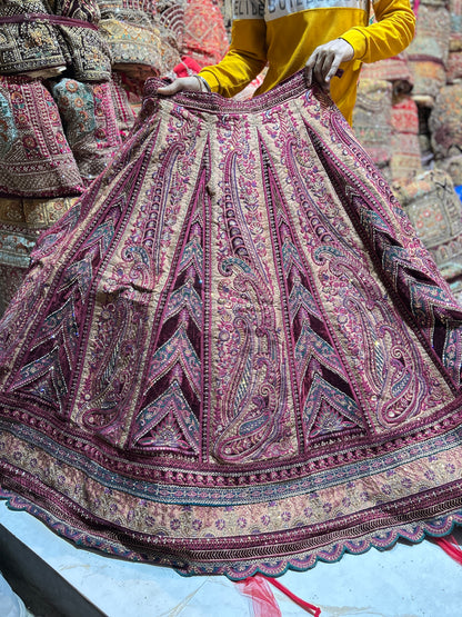 Heavy maroon Rajwada marwadi bridal lehenga