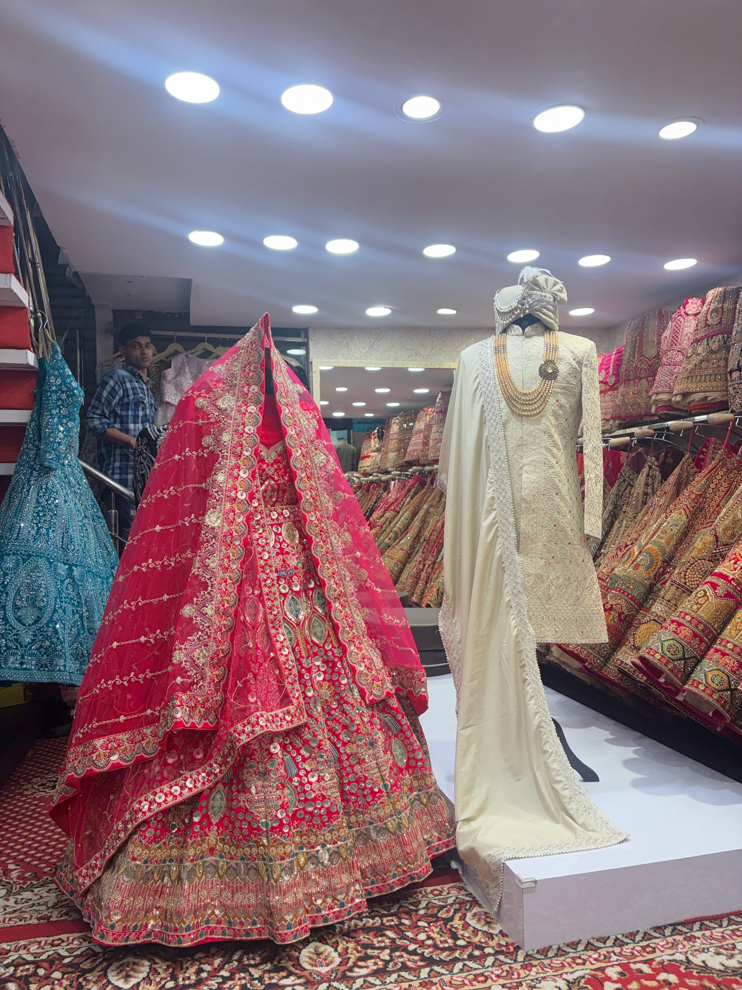Pretty bridal peacock Lehenga sherwani combo