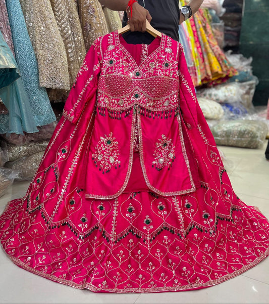 Pink jacket Crop top Lehenga