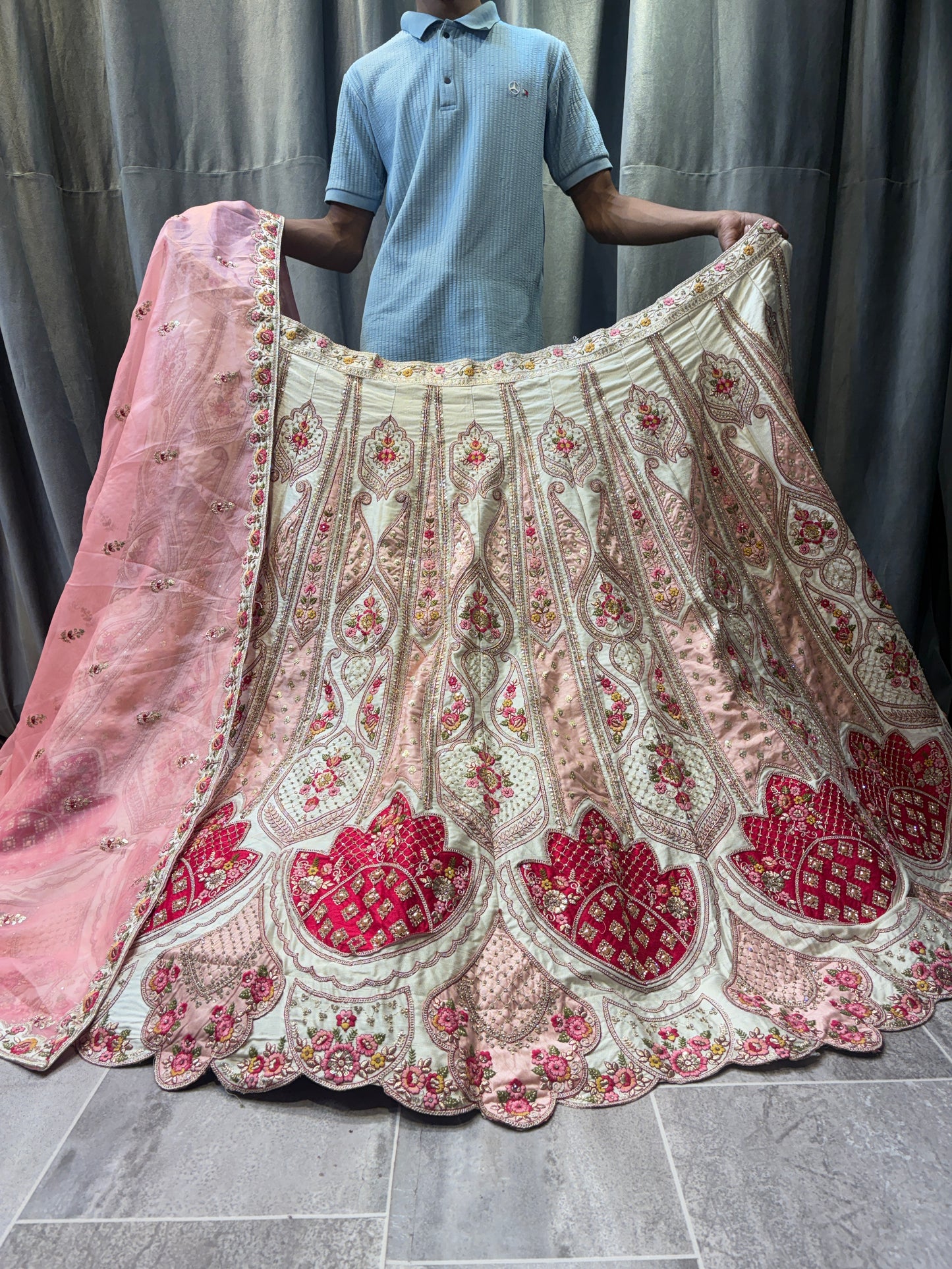 Tremendous White pink Crop Top Lehenga