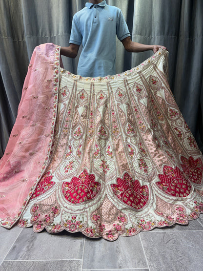 Tremendous White pink Crop Top Lehenga