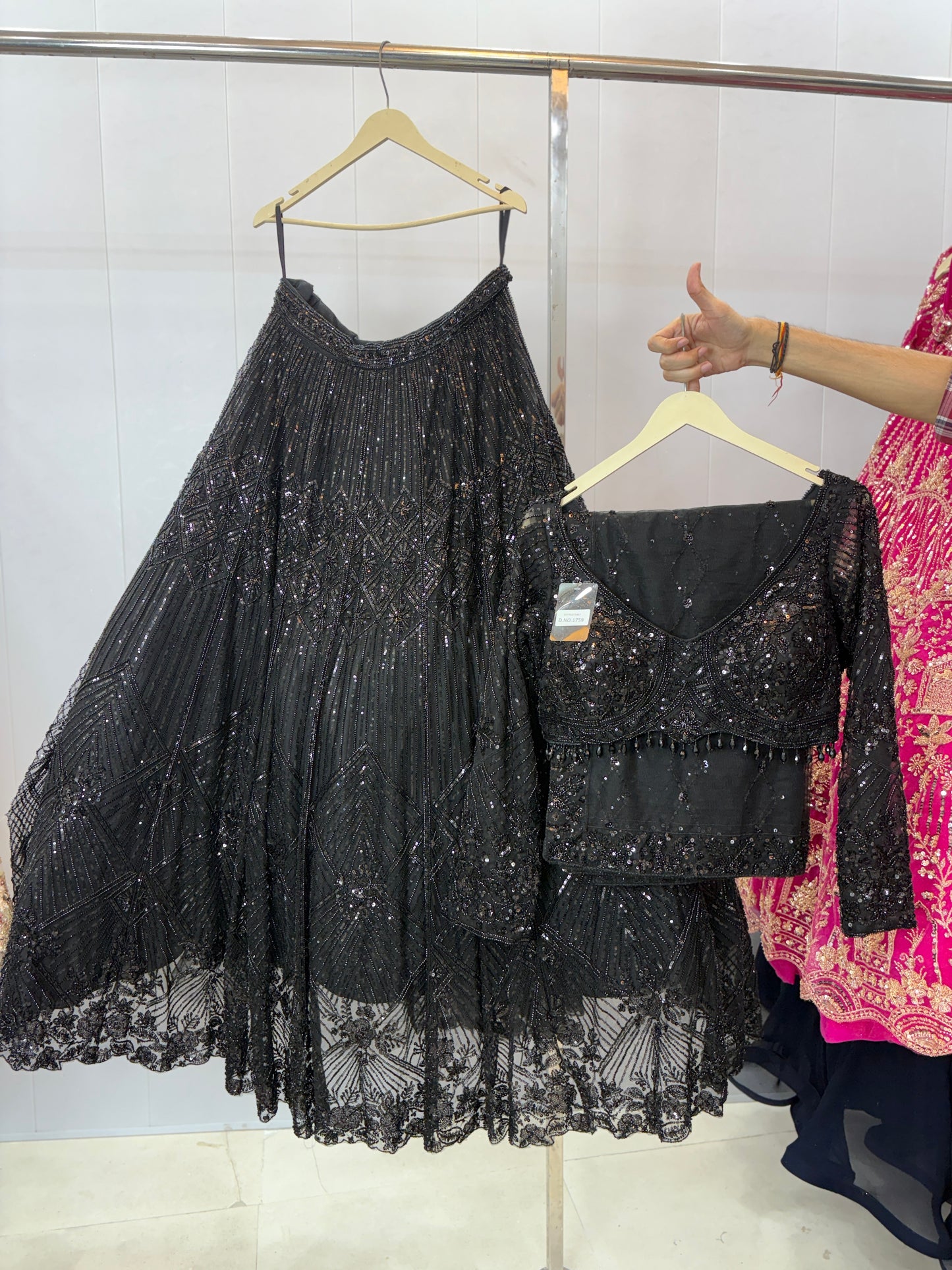 Designer Black Sequins Crop top Lehenga