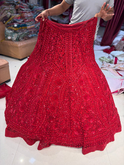 लाल पर लाल भारी मोनोटोन लहंगा
