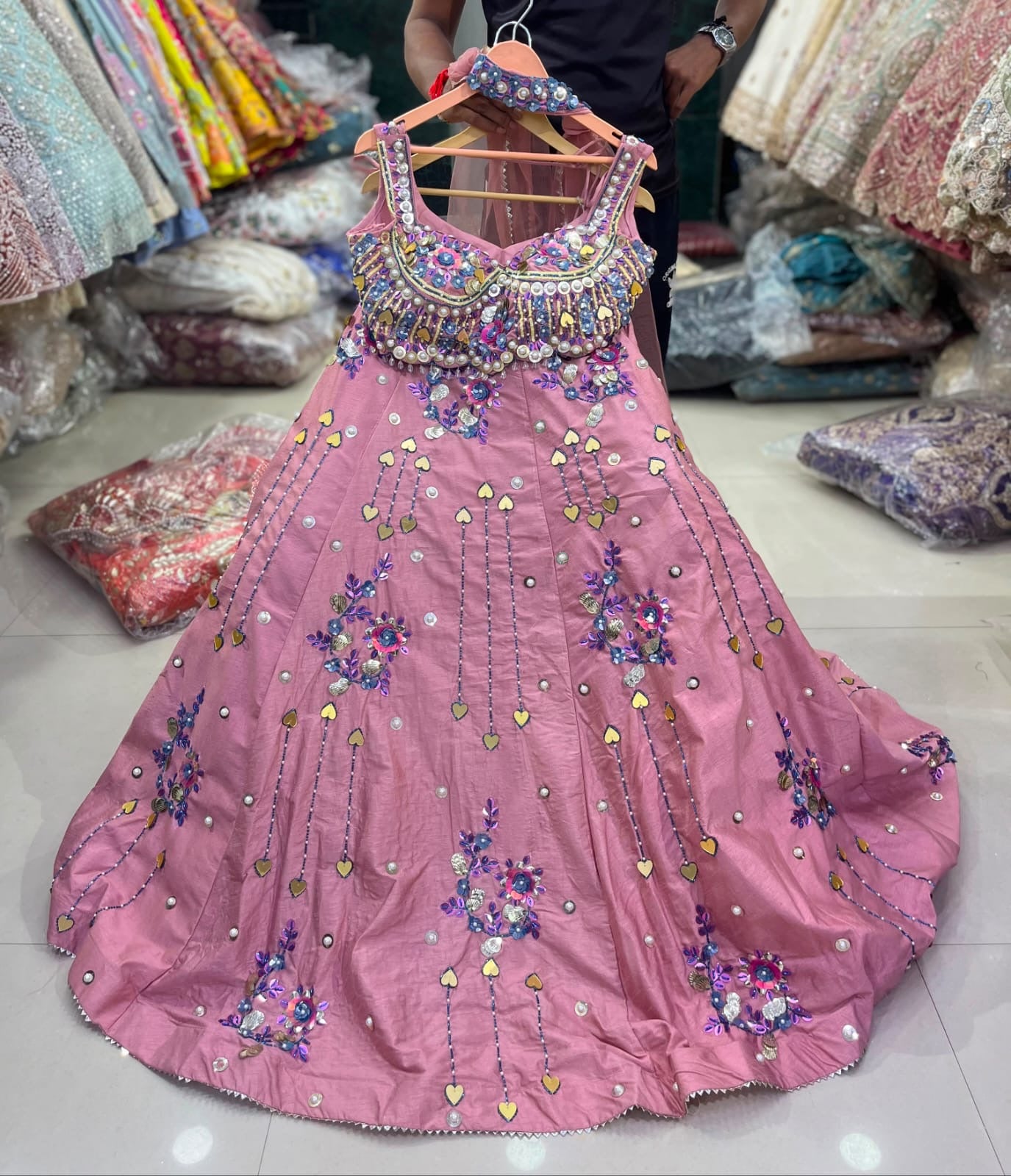 Pink Crop top Lehenga