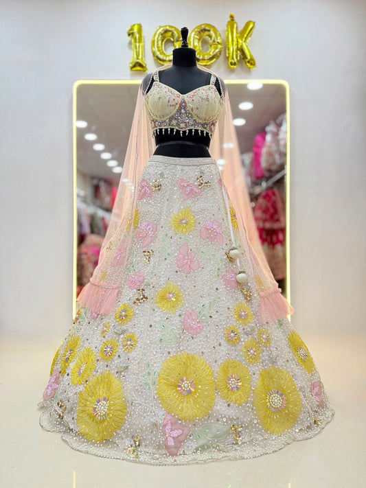 White Pink Yellow Multi colour Pdp Crop Top Lehenga