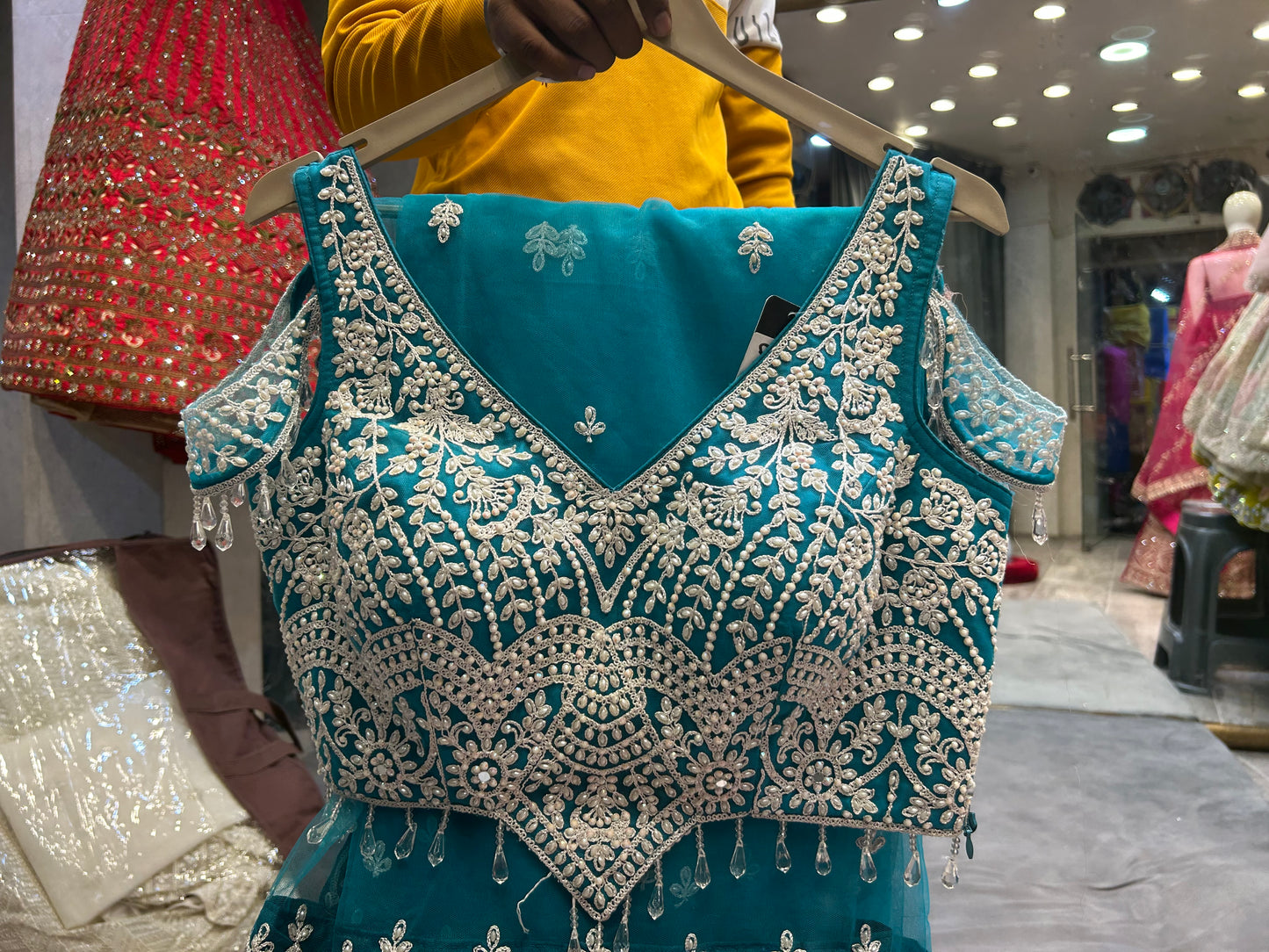 Tremendous rama green crop top lehenga