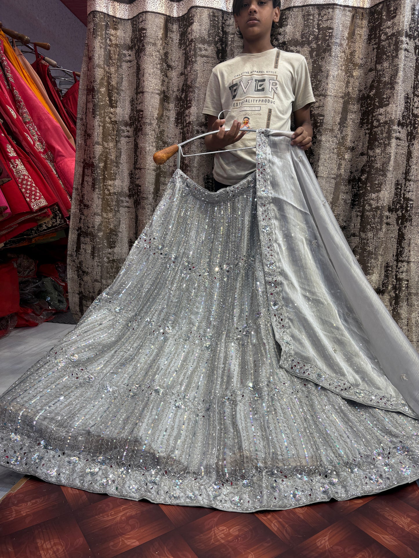 Gorgeous silver grey bridal Lehenga