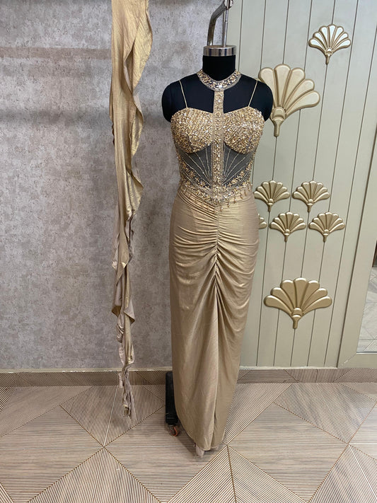Golden Designer Ready To Wear Drape Saree