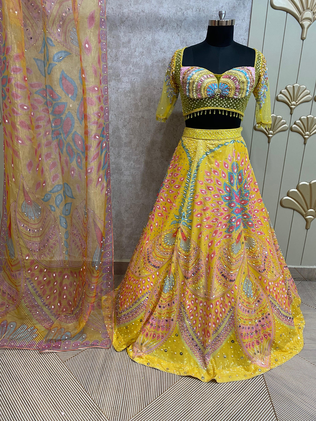 Yellow PDP crop top lehenga