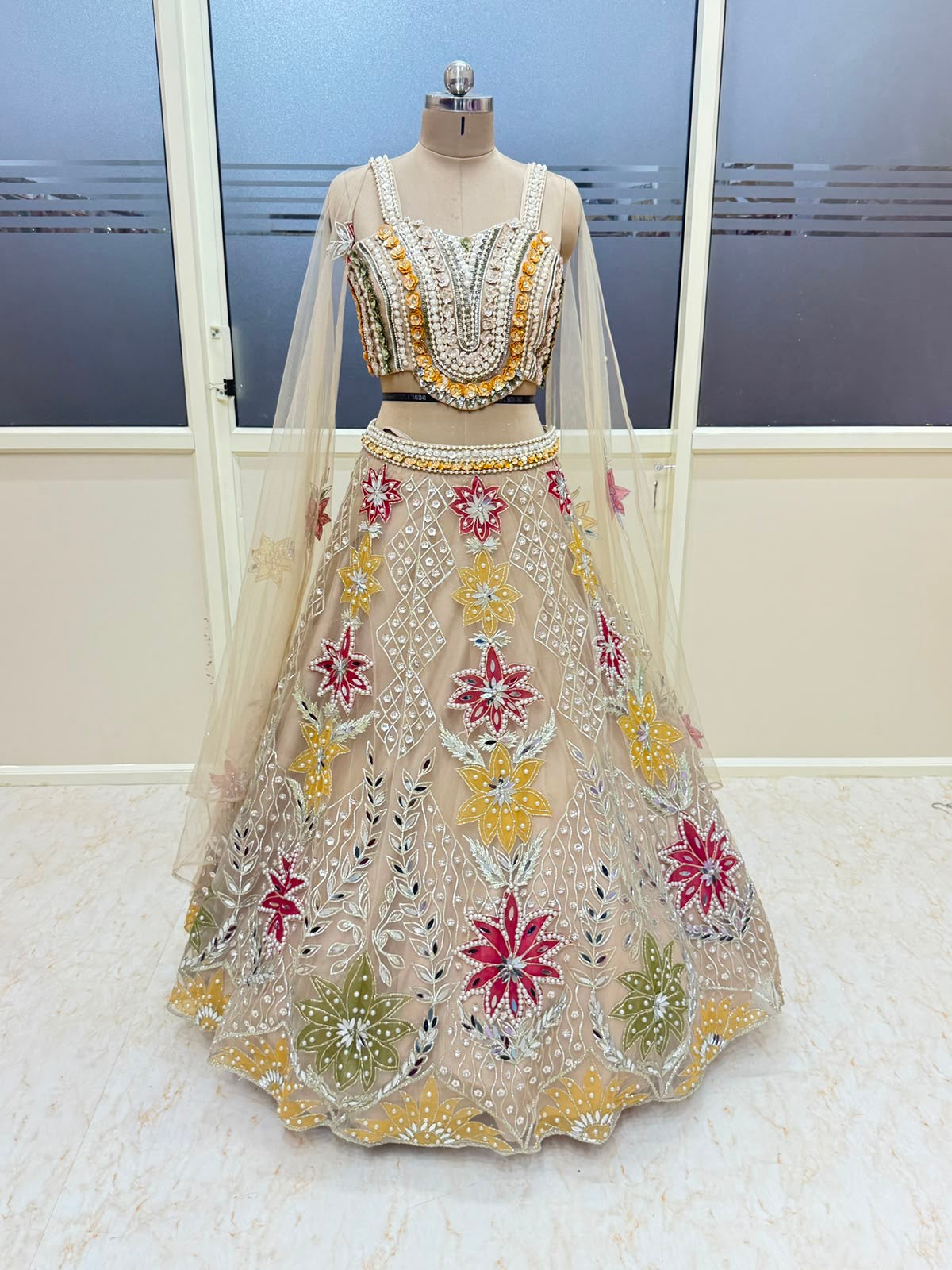 Off white Crop top Lehenga