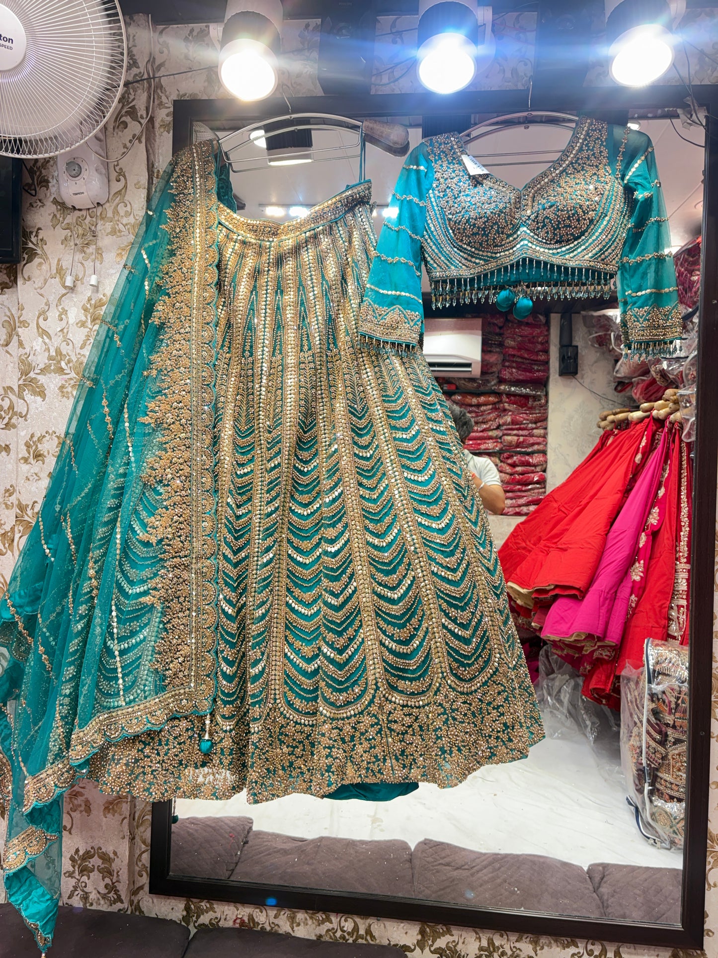 Majestic Sky blue crop top Lehenga