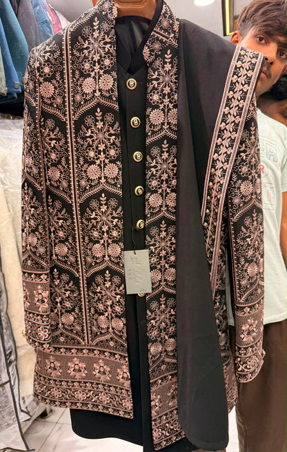 Black Colour Long Indo western Sherwani Mens Wear