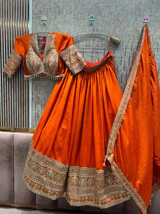 Rust Orange Crop Top Lehenga