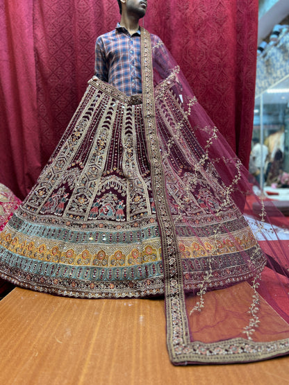Good looking maroon doli barat bridal lehenga
