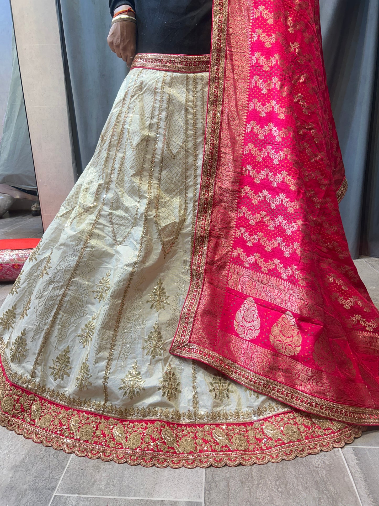 Delightful golden white lehenga