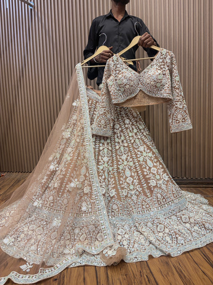 Elegant peach crop top Lehenga