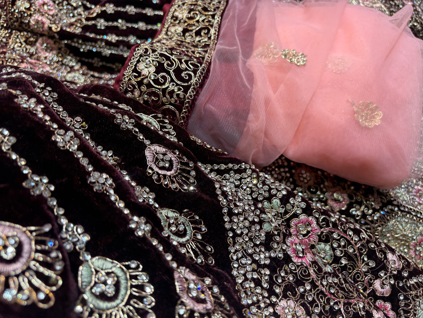 Khoobsurat maroon Jhumka bridal Lehenga