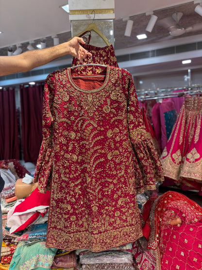 Maroon long peplum Farshi Gaharara Dress Special