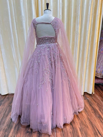 Baby pink brown mint green golden gown Lehenga