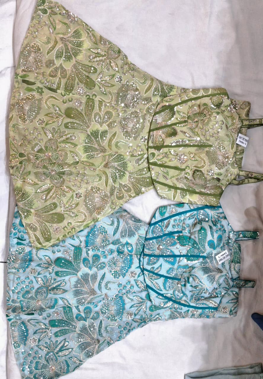 Pista Green blue Long Sharara Suit Dress