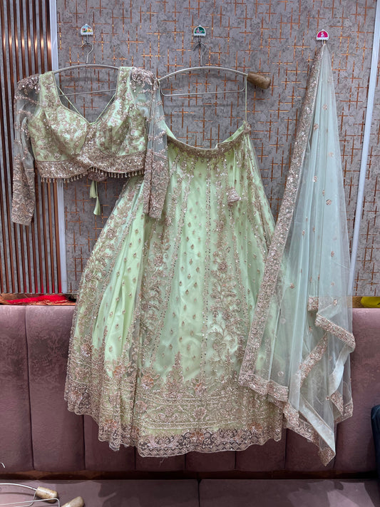 Pista Green Crop Top Lehenga
