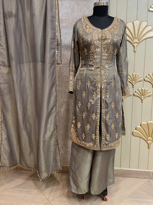 Golden Long Sharara Suit Dress Material