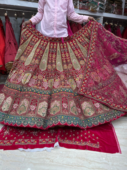 Something different red bridal double dupatta lehenga