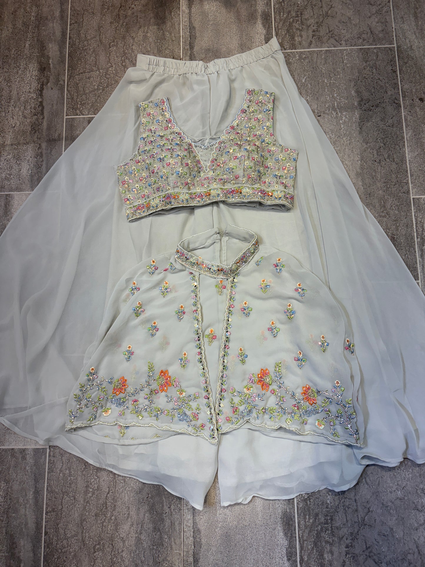 Pleasing white crop top Lehenga