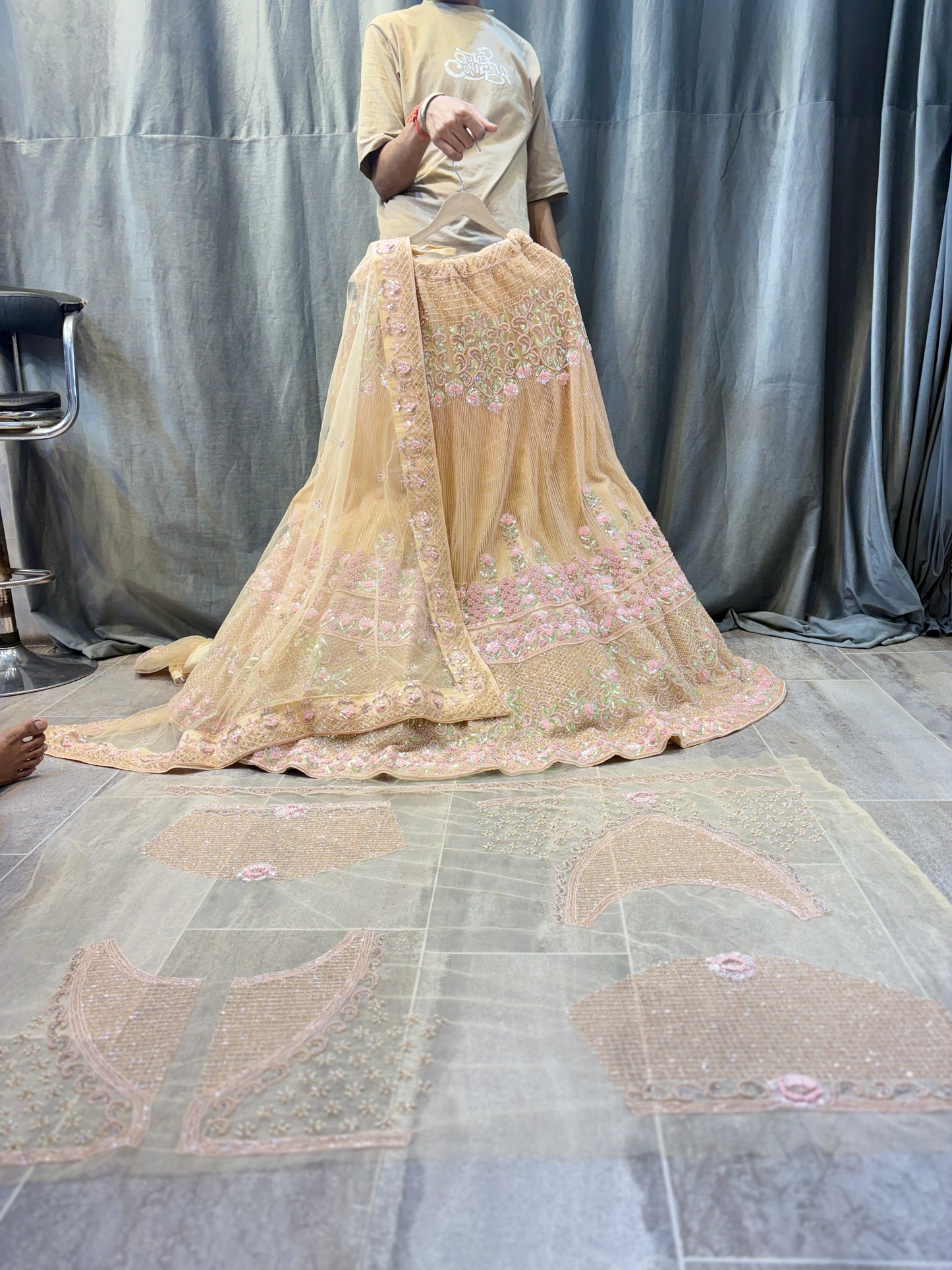 Charming peach crop top Lehenga