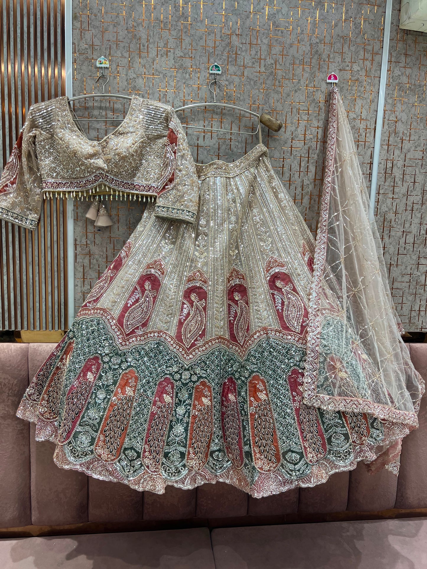 Golden Green Double Shade Crop Top Lehenga