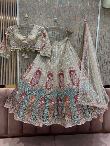 Golden Green Double Shade Crop Top Lehenga