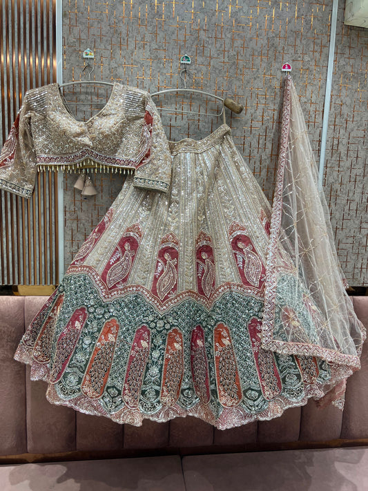 Golden Green Double Shade Crop Top Lehenga