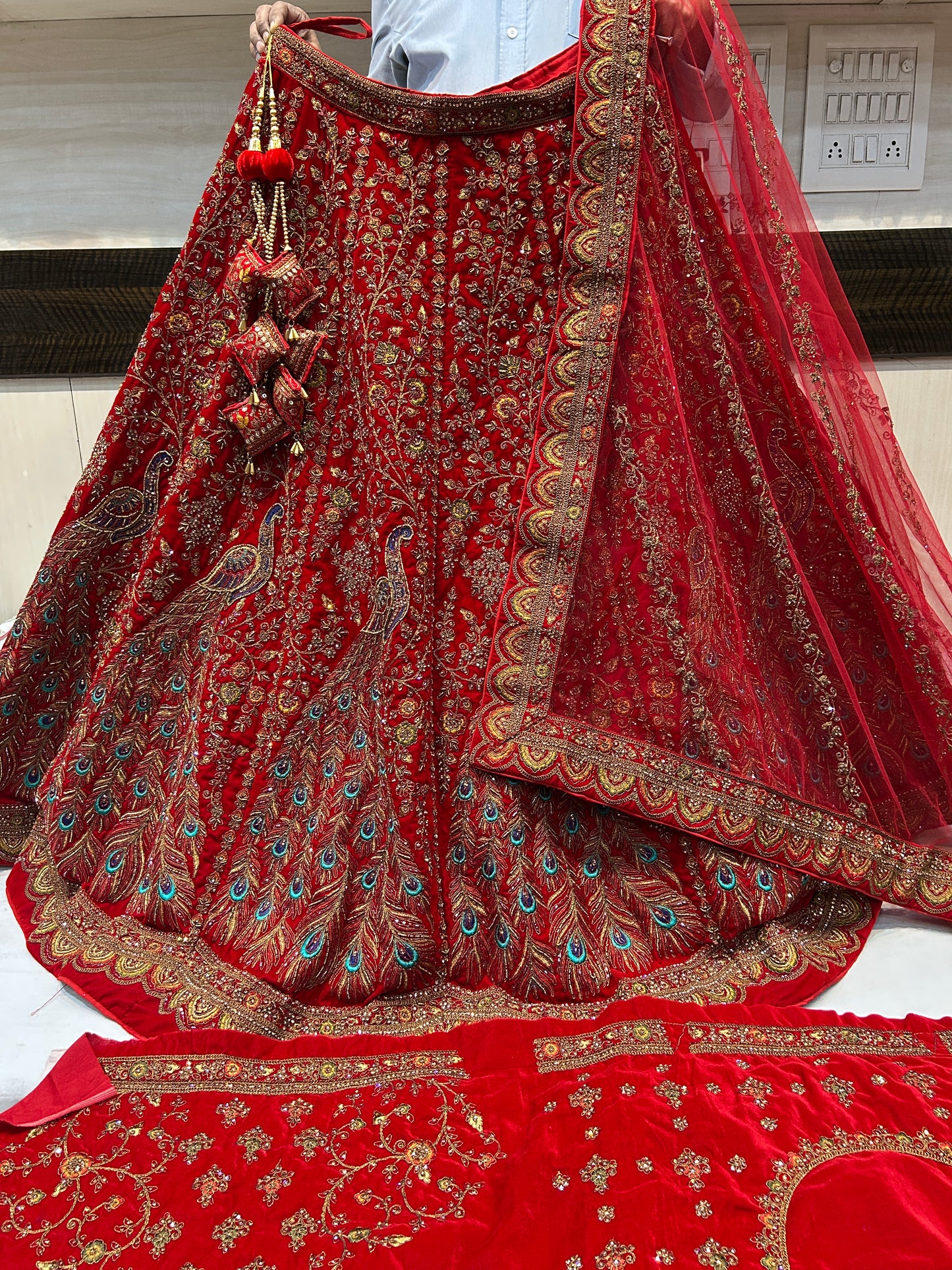 Stunning red Heavy peacock bridal lehenga