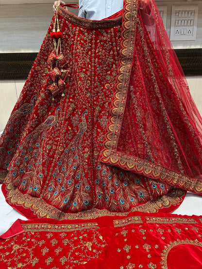 Stunning red Heavy peacock bridal lehenga
