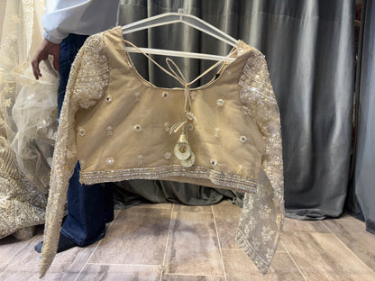 Good looking Cream Beige golden Crop Top  Lehenga