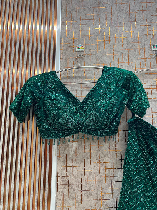 Green Fish Cut Crop Top Lehenga