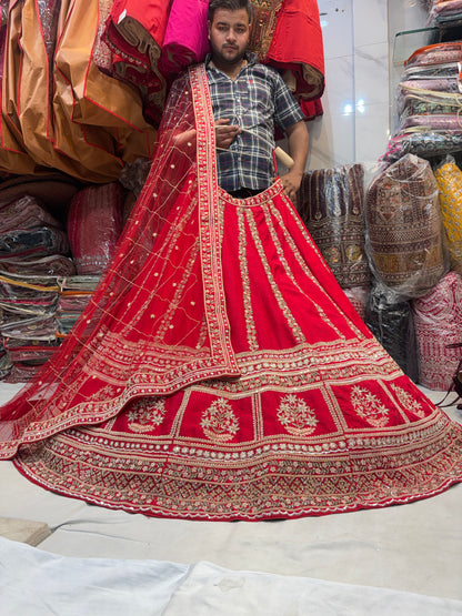 Pleasing handwork Sabyasachi silk red rani pink bridal Lehenga (Happy Customer )
