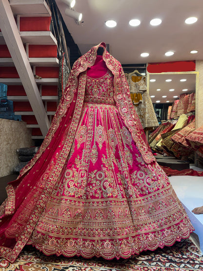 Designer rani pink double dupatta bridal Lehenga Delhi Chandni Chowk