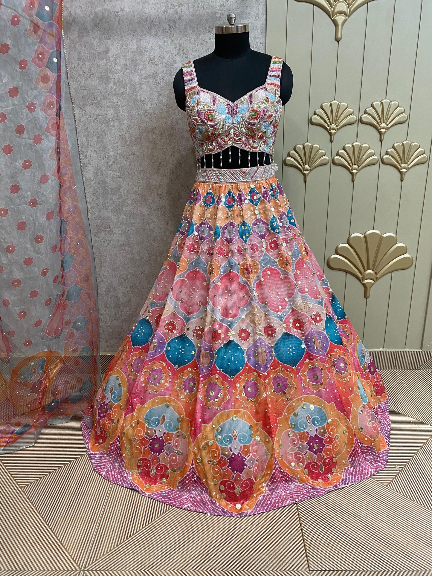 Pink Color PDP crop top lehenga