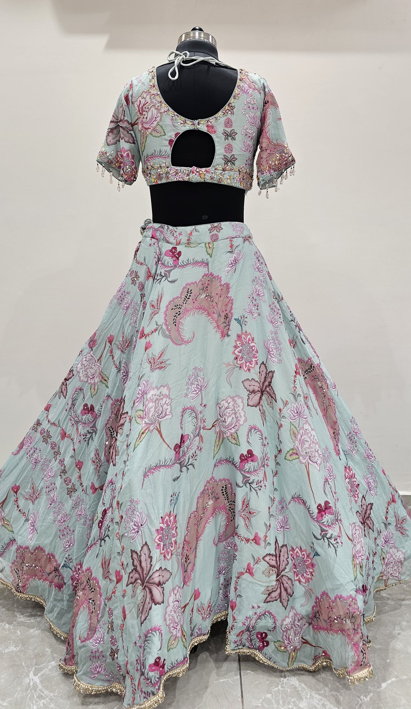 Sky Blue Crop Top Lehenga
