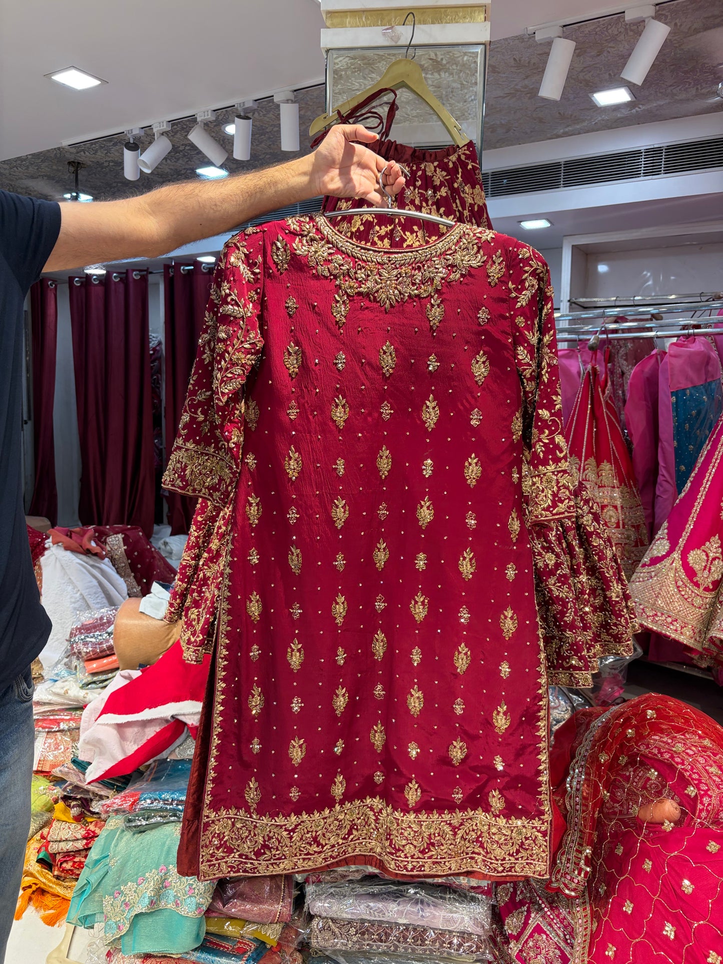 Maroon long peplum Farshi Gaharara Dress Special