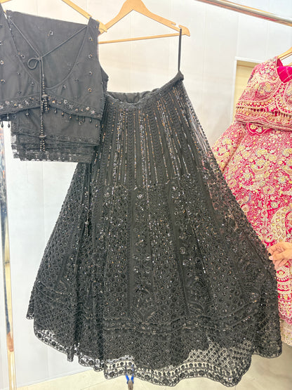 Fantastic black on black Monotone crop top Lehenga